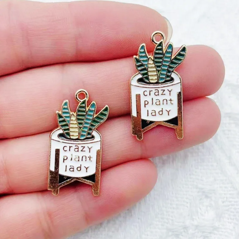 10pcs Cactus Plant Oil Drop Alloy Jewelry Accessories DIY Pendant Keychain Earrings Necklace Hair Accessories Pendant view 5