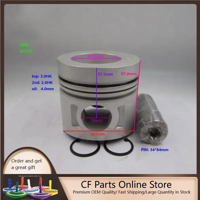 New 6 Sets STD Piston Kit With Ring 5I7537 Fit For Caterpillar S6KT 320B Engine 102MM