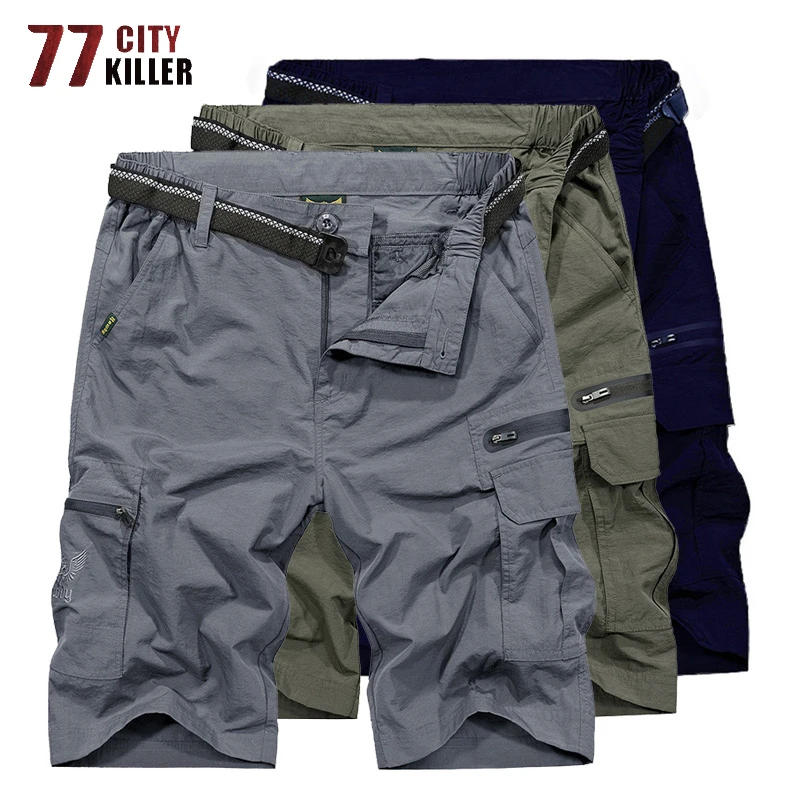 Summer Quick Drying Waterproof Shorts Men Tactical Multi-pocket Short Trouser Outwear Cargo Shorts masculino Men Plus Size M-4XL