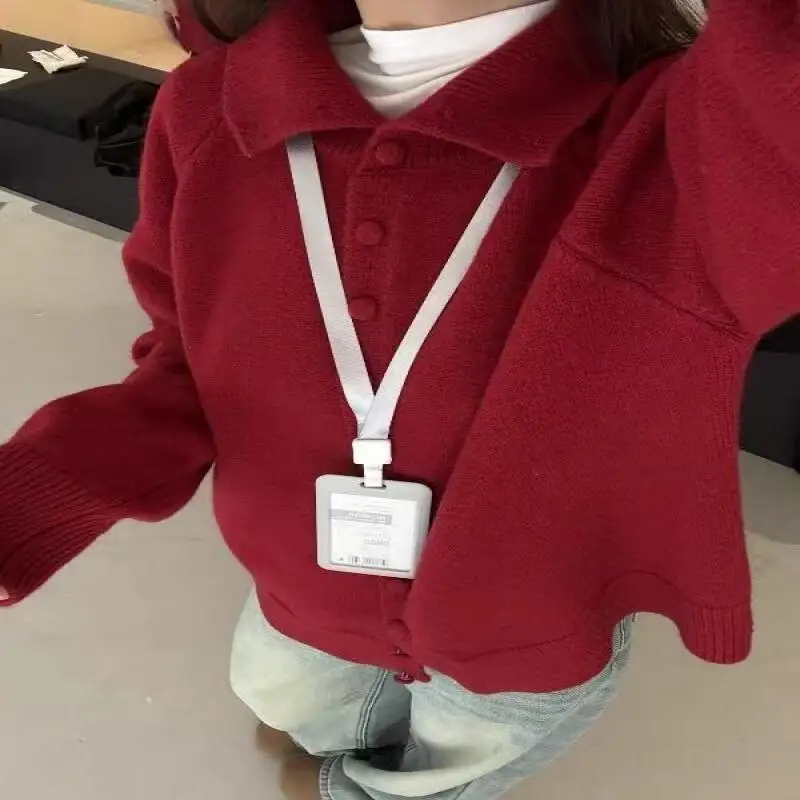 

Knit Cardigan Women American Gentle Elegant Buttoned Lapel New Autumn Winter High End Versatile Loose Casual Sweater Coat