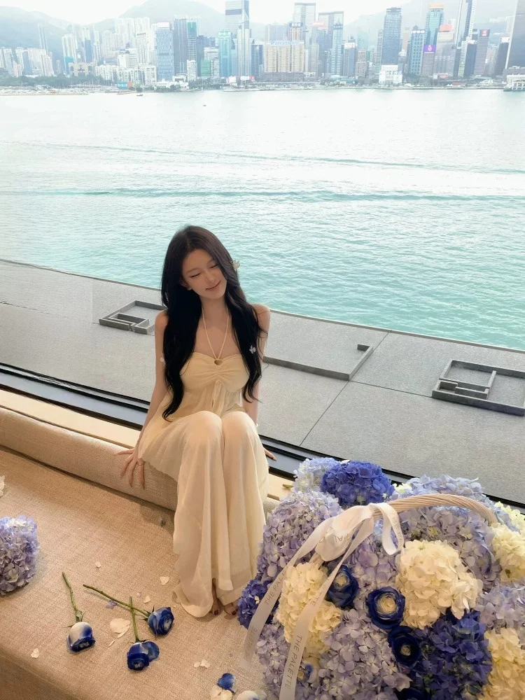 

Повседневный комплект из широких брюк и топа с завязками JAYKY YANG HERS JASMINE: Весенний модный женский костюм-двойка с круглым вырезом и без рукавов