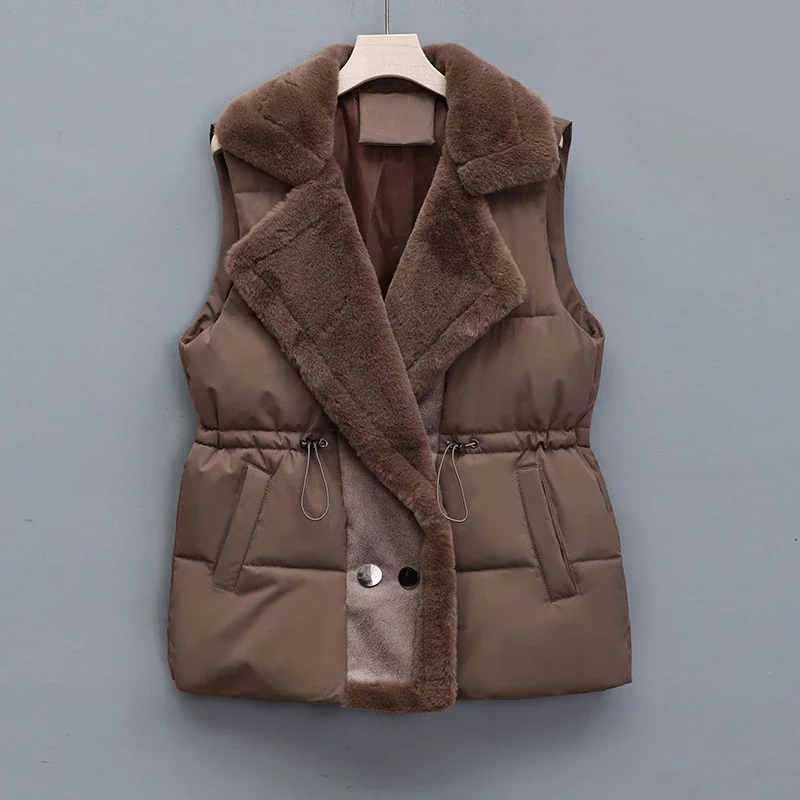 Vest Jacket Women Coat Parkas Autumn Winter Warm Coats Faux Fur Trend Pockets 2024 Sleeveless Comfortable Mom Y2k Coat Jackets