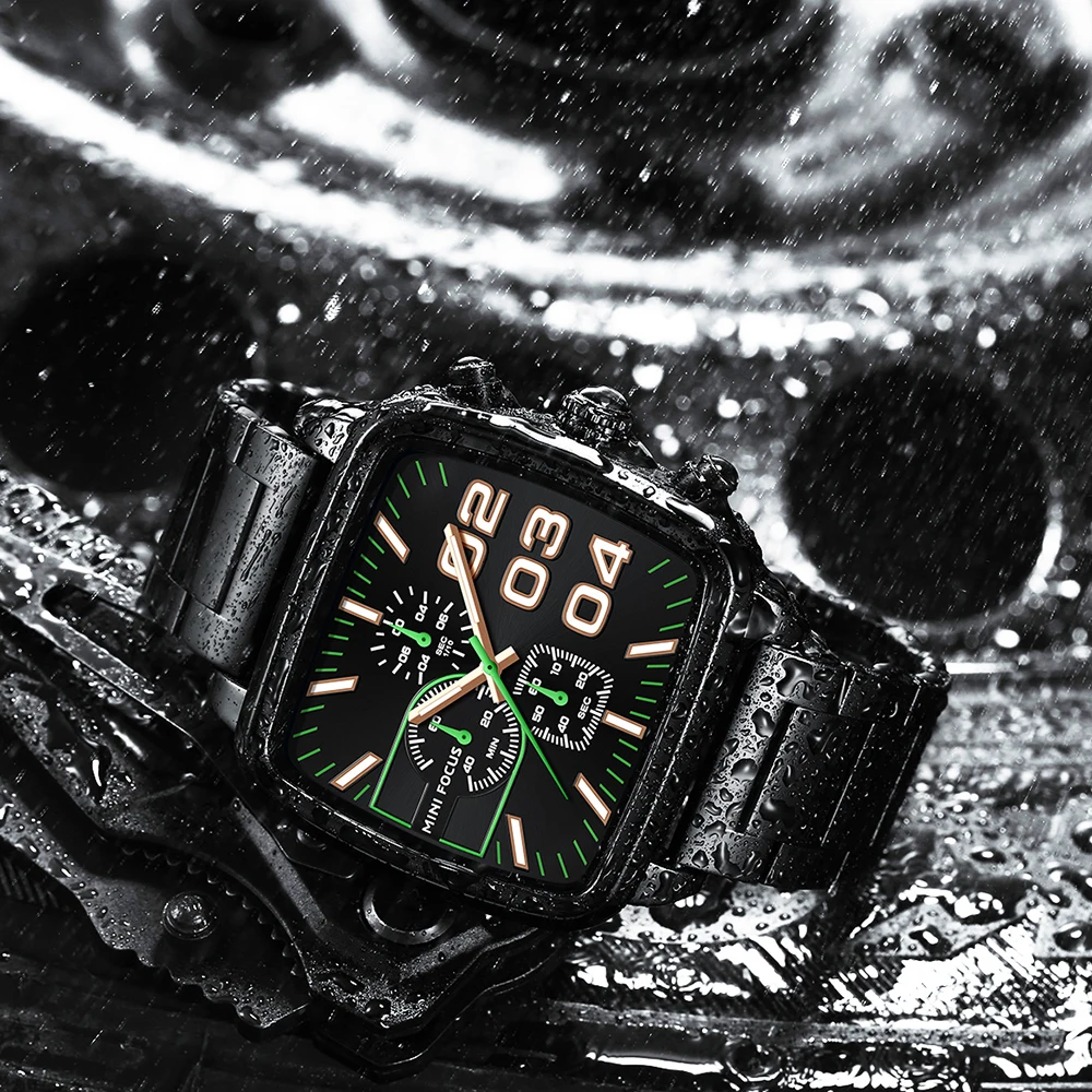MINIFOCUS Men’s Chronograph Watch Luminous Waterproof Quartz Watch Stainless Steel Strap Multifunctional Business Wristwatch