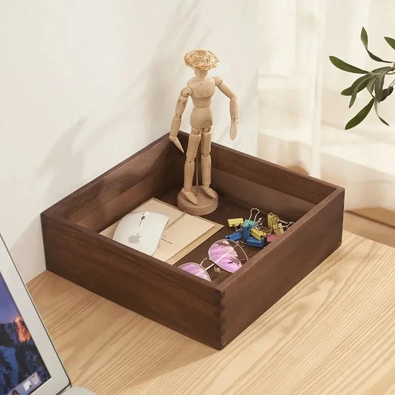 Carved Organizer Bedroom Jewelry Modern Cosmetic Desktop Container European Home Decoration Walnut Black Wood Storage Box Hand