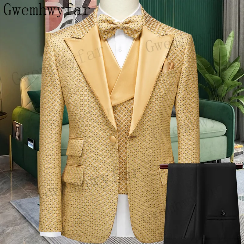 

Gwenhwyfar 3 Piece Men's Suit Slim Fit One Button Blazer Business Suits Wedding Prom Suits For Wedding (Blazer+Vest+Pants)