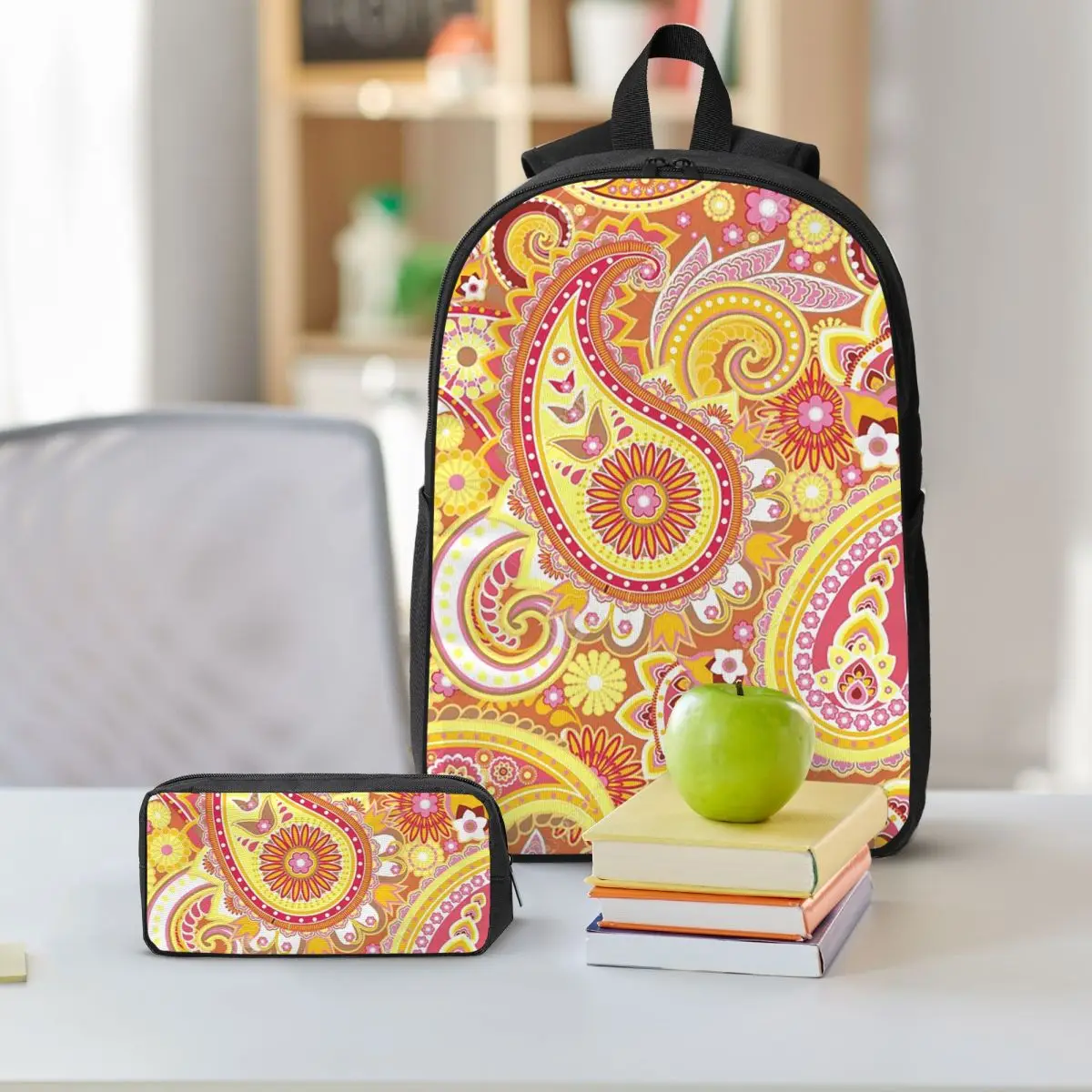 Vintage Paisley Pattern Backpack Boys Girls BookBag School Bag Shoulder Bags 3ps Insulated Lunch Bag Pencil Case