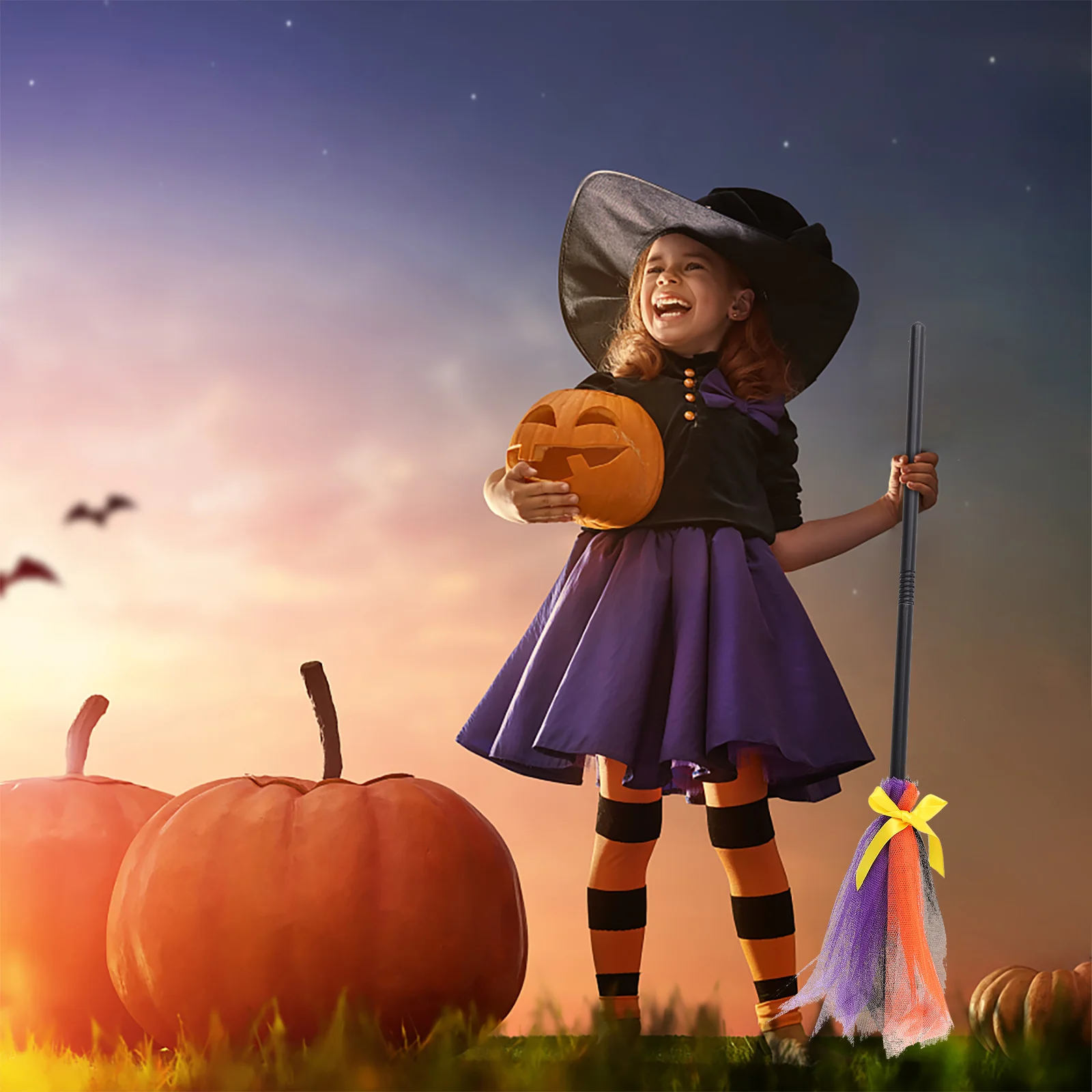 Halloween Besom Prop Heksenkostuum Accessoire Kleurrijk Lichtgewicht Gemakkelijk mee te nemen Rollenspel Decoratie Heksenbezem Halloween Besom