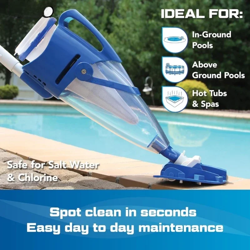 Cordless Pool Vacuum w/Pole Set - XL Debris Capacity & Advanced Filtration, Handheld Rechargeable