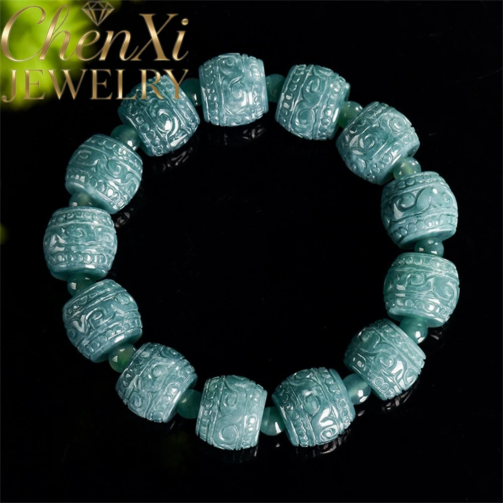 

High-End Natural Ice-Colored Blue Water Jade Antique Patterned Bracelet Luxury Quality Fashion Fine Jewelry Exquisite Elegant