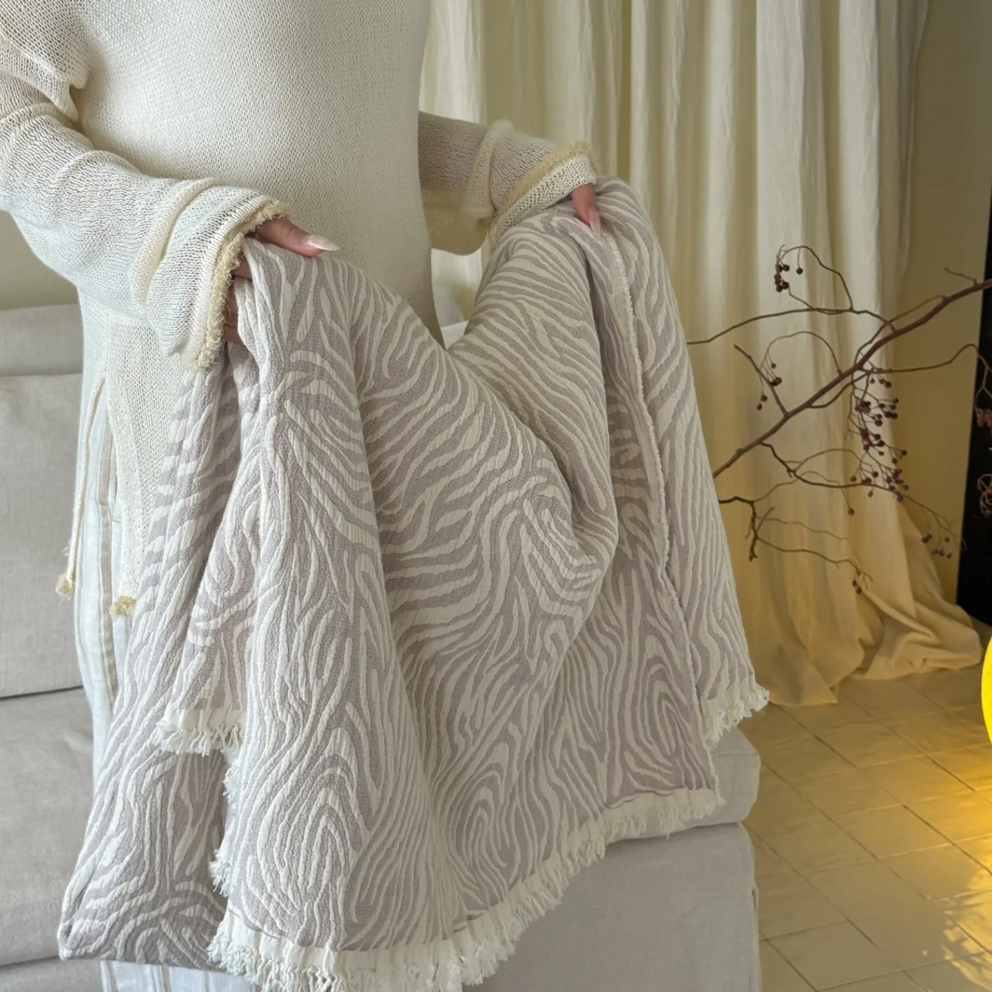 1 Pc Luxury Japanese Cotton Linen Throw Blanket for Sofa Bed Breathable Muslin Woven Summer Blanket Soft Cotton Gauze 130×200cm