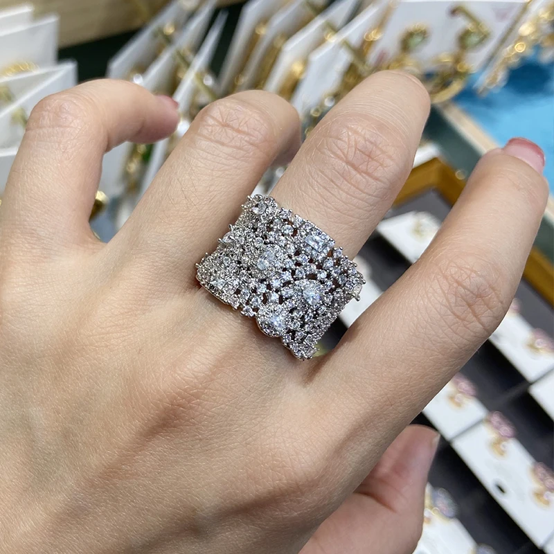 

shiny zirconia ring for women jewelry silver color wide opening ring daily wear dinner party