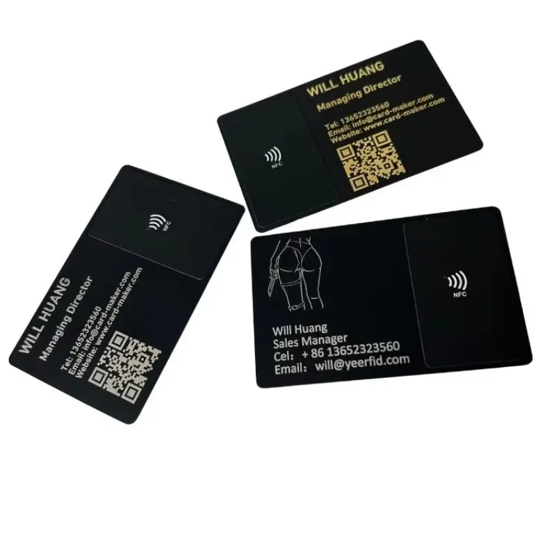 

Laser Engraved Black in Silver and Gold Nfc Metal Business Card Stainless Steel Metal Digital Business Card