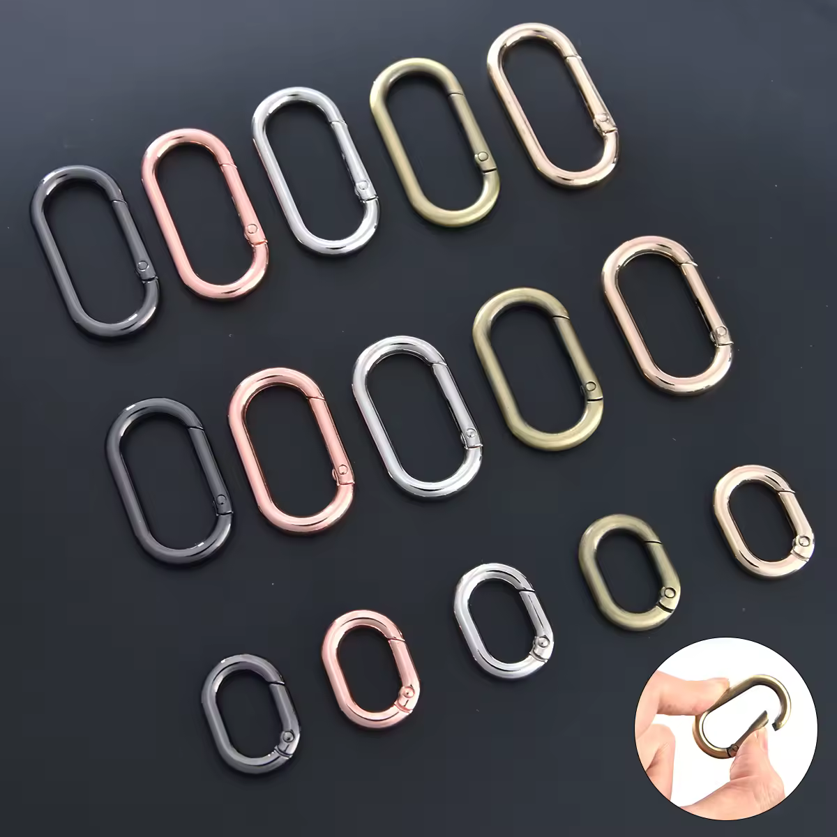 5 uds. De anillo redondo ovalado de Metal, cierre de resorte, mosquetón redondo que se puede abrir, Clips para llavero, gancho, cadena para perro, hebilla de joyería DIY