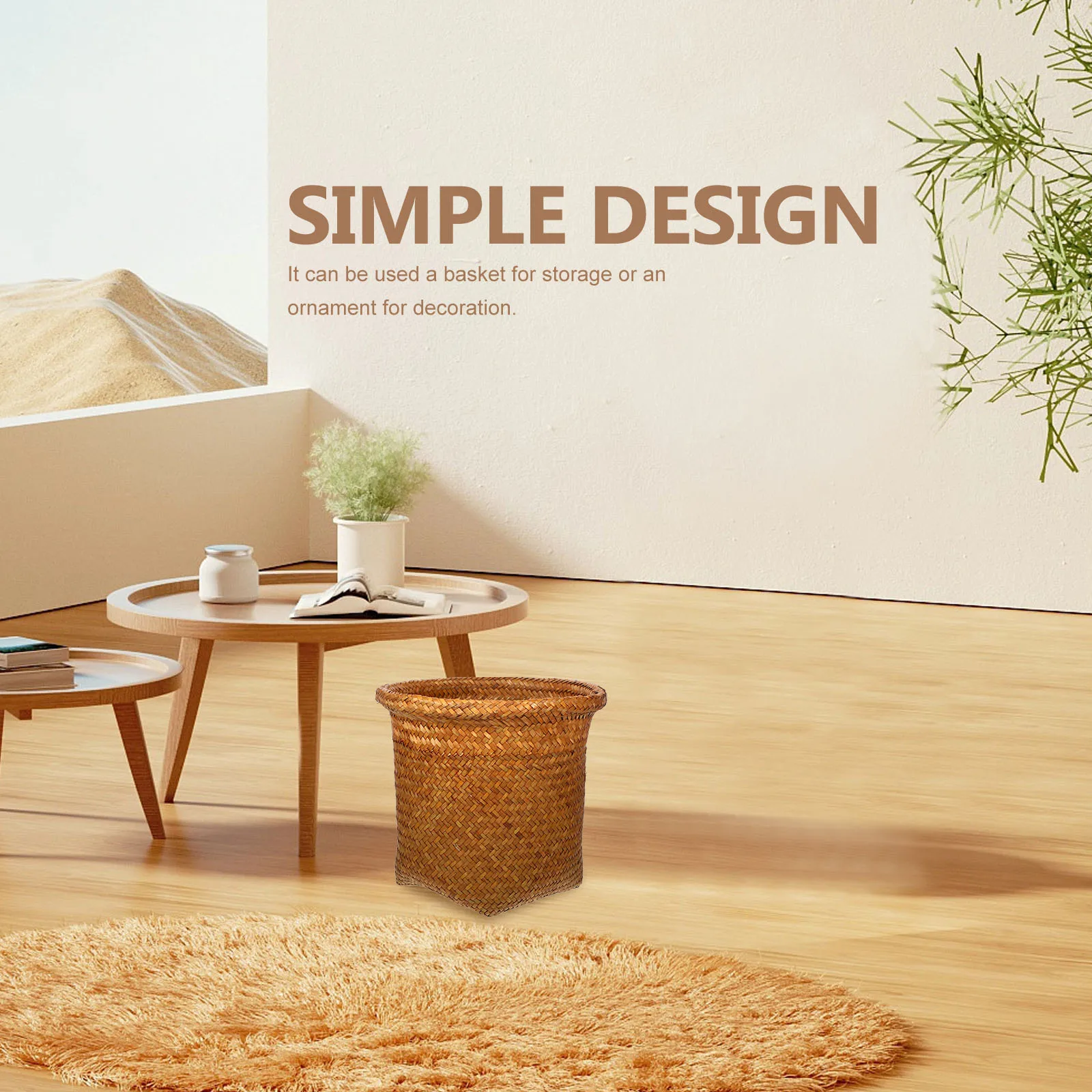 

Rattan Woven Storage Basket Smooth Trash Can Handmade Decorative Bedroom Living Room Balcony Bathroom Office Hotel Container