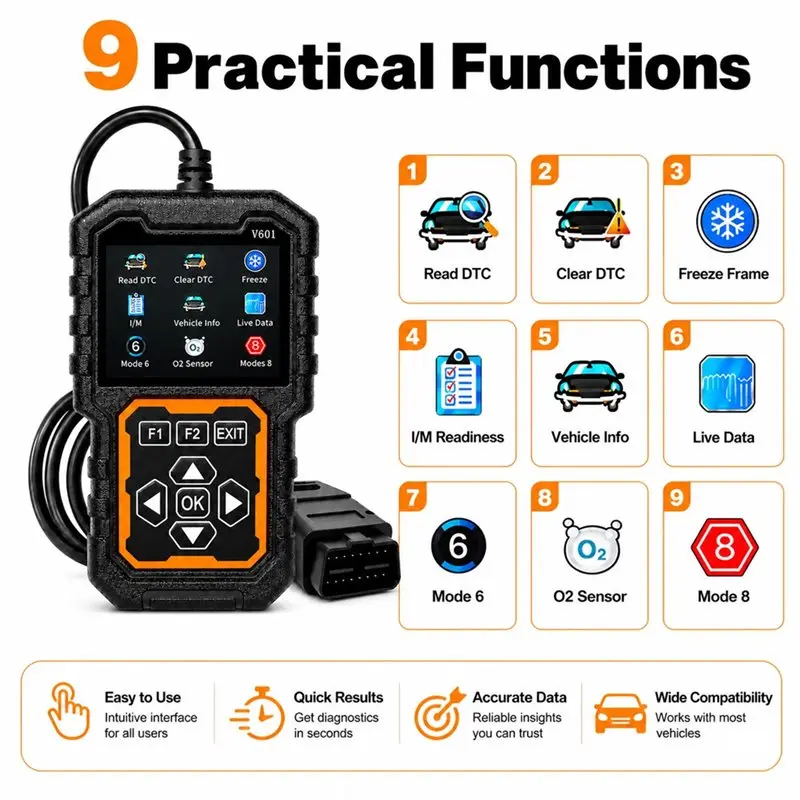 Simple V601 OBD2 Scanner Diagnostic Tool Engine Fault Code Reader