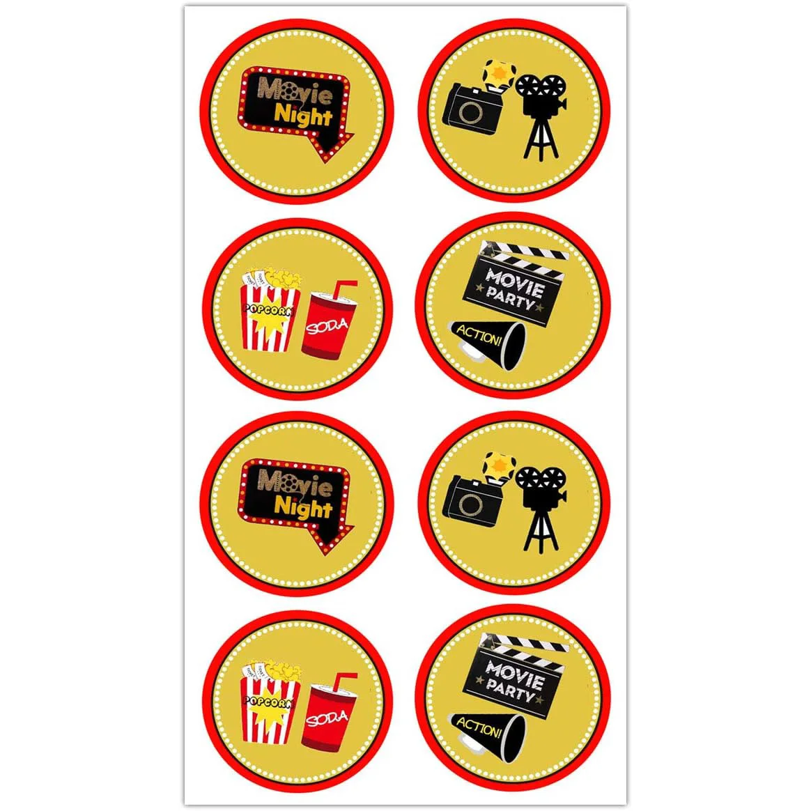 Movie Night Party Stickers Round Self Adhesive Cinema Theater Hollywood Themed Birthday Party Stickers