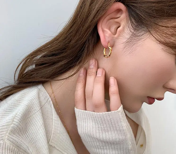 Titanium With 18k Gold Braid Earrings Women Jewelry Party T Show Gown Punk Gothic Top Runway Rare Korean Japan Trendy INS 5