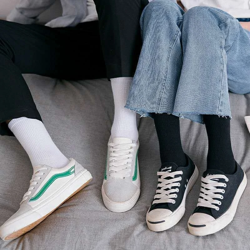 Solid Color Women Socks Casual Fashion Black White Gray Socks Women Harajuku Streetwear Japan Style High School Girls Long Socks