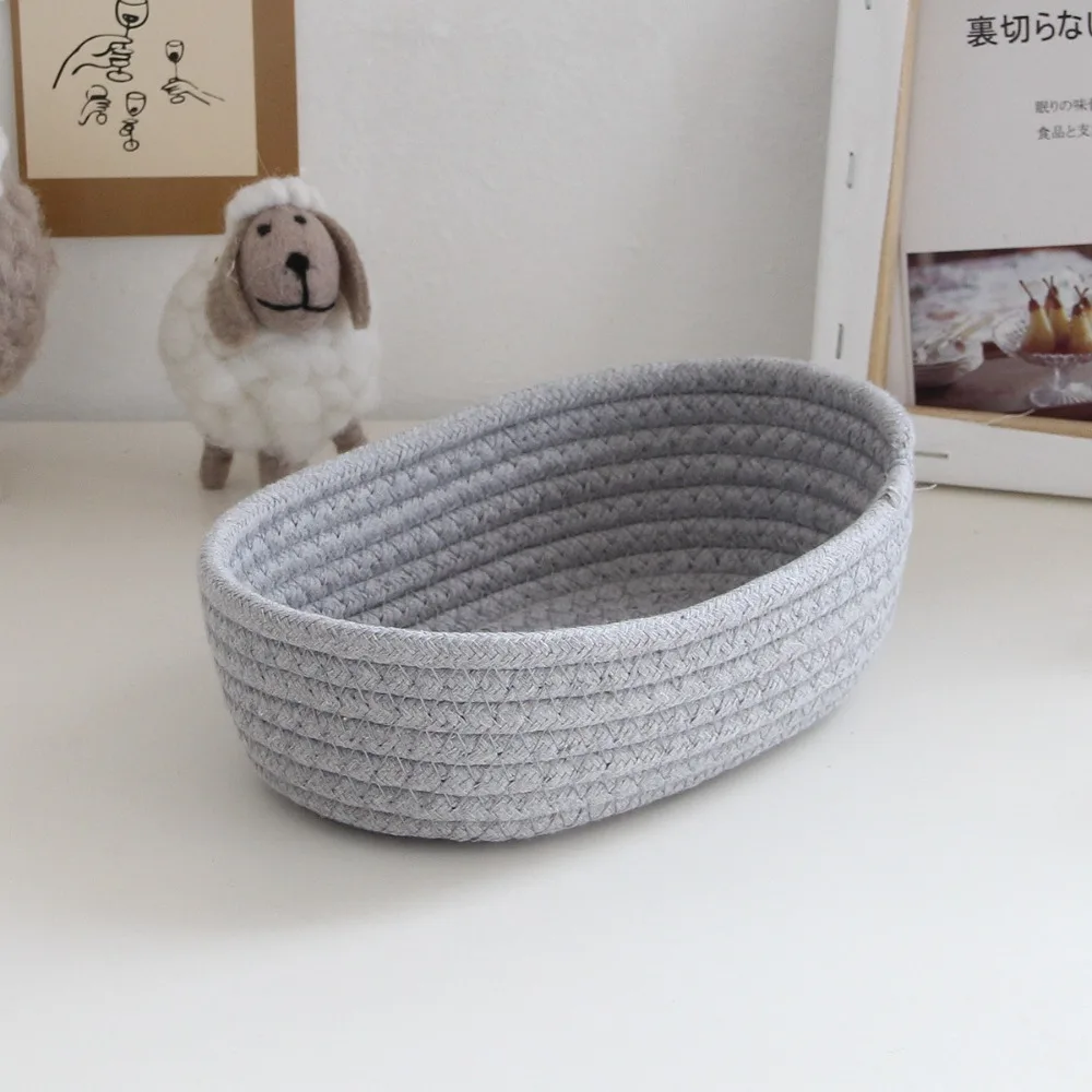 Storage Basket Storage Box Desktop Sundries Storage Basket Cosmetics Snack Porch Hand-Woven Cotton Thread Storage Basket Gift