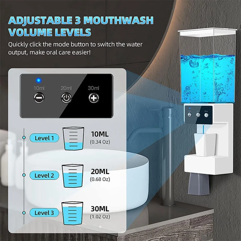 Mouthwash Dispenser For Bathroom 700ML,Automatic Wall Mounted Mouthwash Dispensers Rechargeable For Kids And Adults Easy To Use