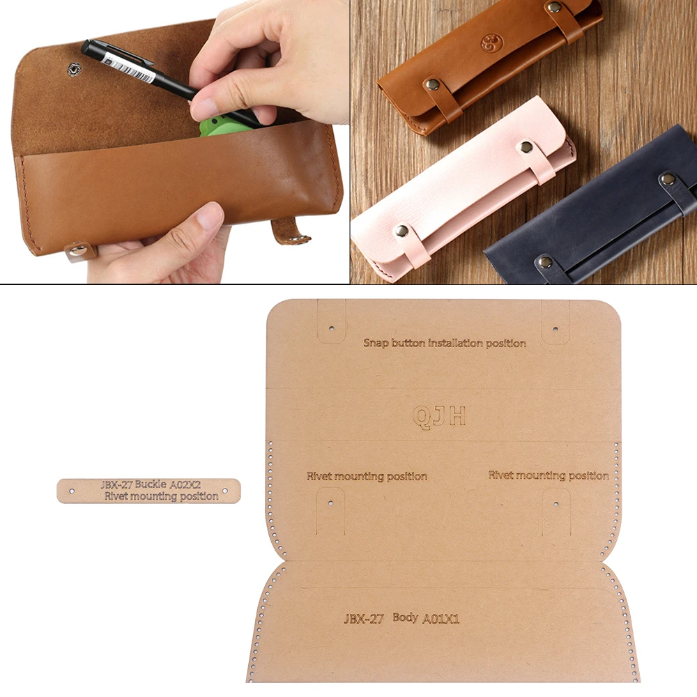 DIY Long Storage Bags Sewing Patterns,  Kraft Paper Templates of Making Leather Stationery Box & Student Pencil Bags