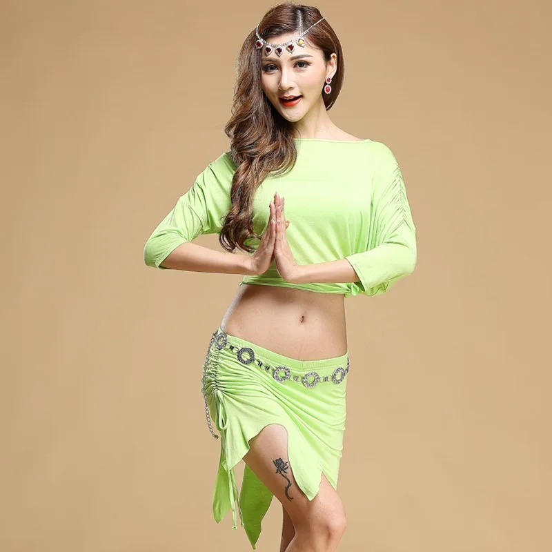 Vestido de actuación de danza del vientre personalizado, conjunto de práctica, Falda superior de danza del vientre