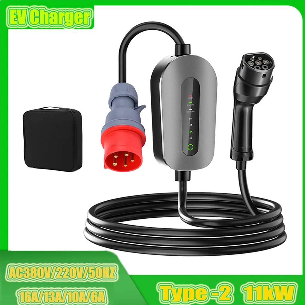 EV Charger Portable AC Three-phase New Energy Electric Vehicle European Standard Type-2 Charger 11KW/16A/5M/380V 220V 
