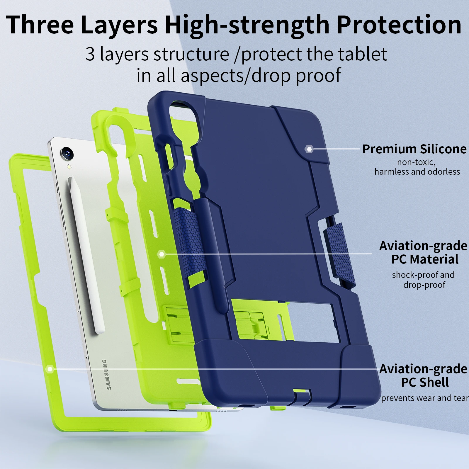 Rugged Case Universal For Samsung Galaxy Tab S10 Lite S9 FE SM-X400 X406 X520 X526 X710 X716B X510 X516 Built-in Kickstand Cover