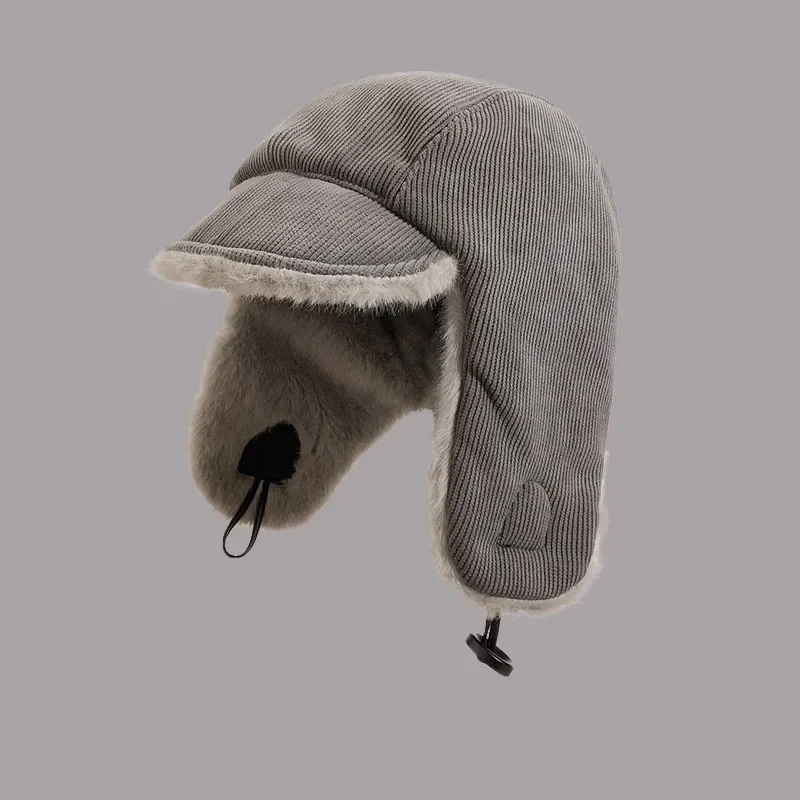 Korean Version Double-sided Corduroy Bomber Hats for Women Autumn and Winter Cold Plush Ear Protection Warm Ski Pilot Men\'s Cap