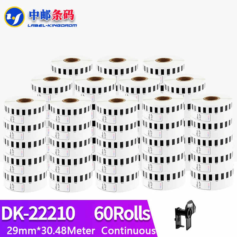 

60 Refill Rolls Generic DK-22210 Label 29mm*30.48M Continuous Compatible for Brother Thermal Printer White Paper DK22210 DK-2210