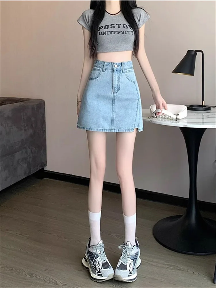 

plus Size Women's A-Line Skirt Korean Design Slimming Slit Denim Skirt Summer New Sle High Waist ort Skirt
