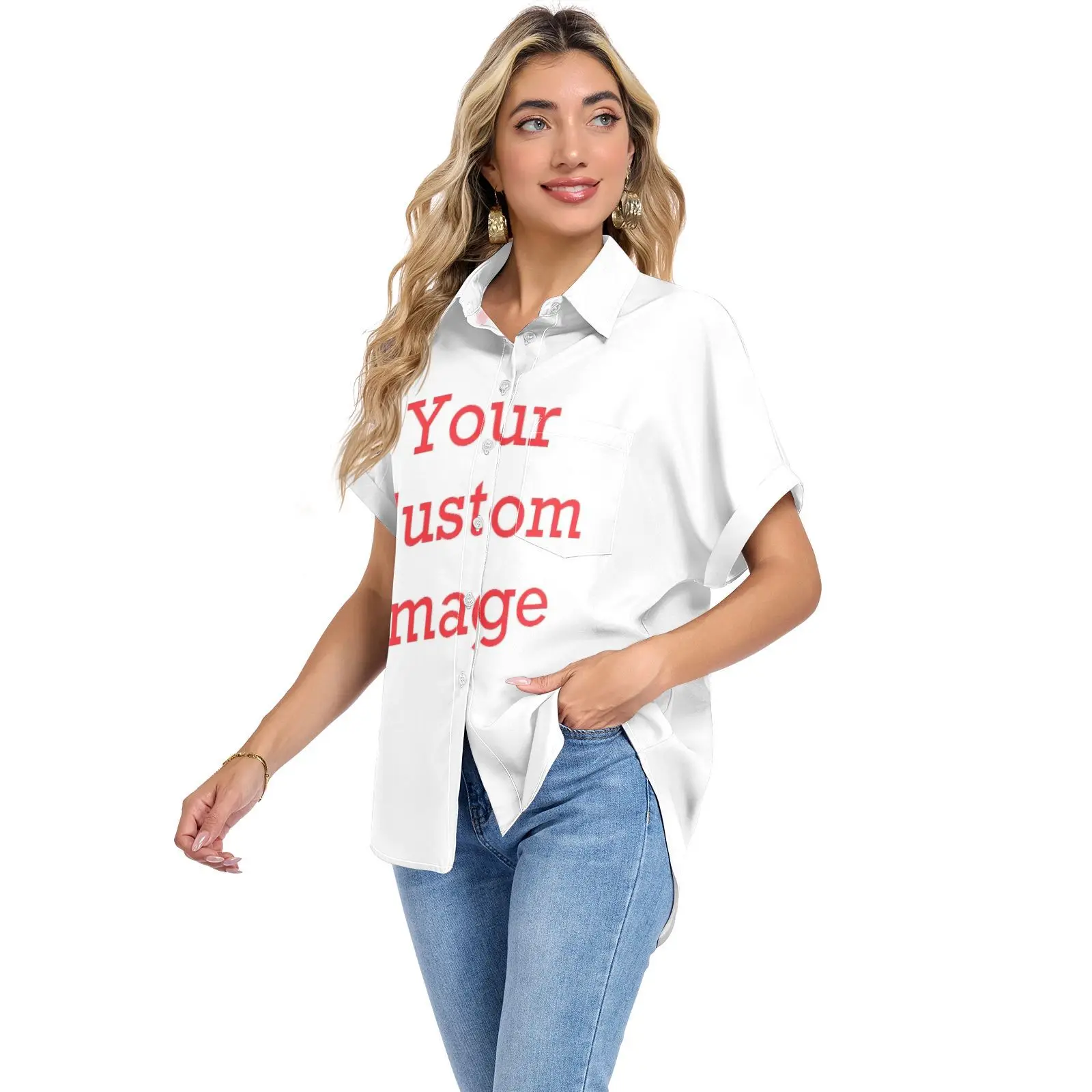 Women Summer Shirt 100% Polyester Casual Loose Blouse Ladies Office Daily Wear Tops customization