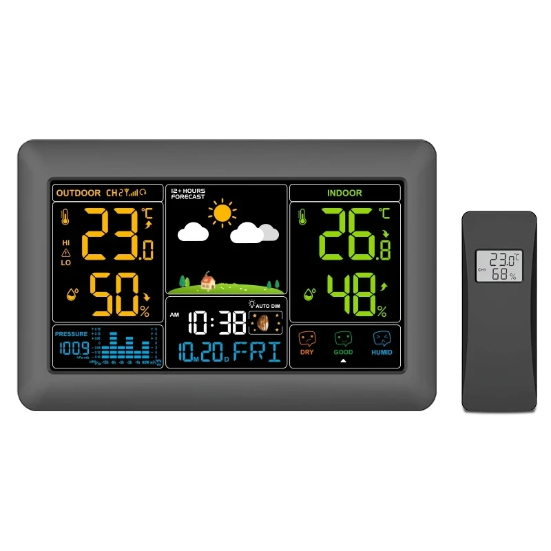 

BALDR Wireless LCD Weather Station Home Thermometer Hygrometer Auto Alarm Clock Moon Phase Air Pressure Remote Forecast Sensor