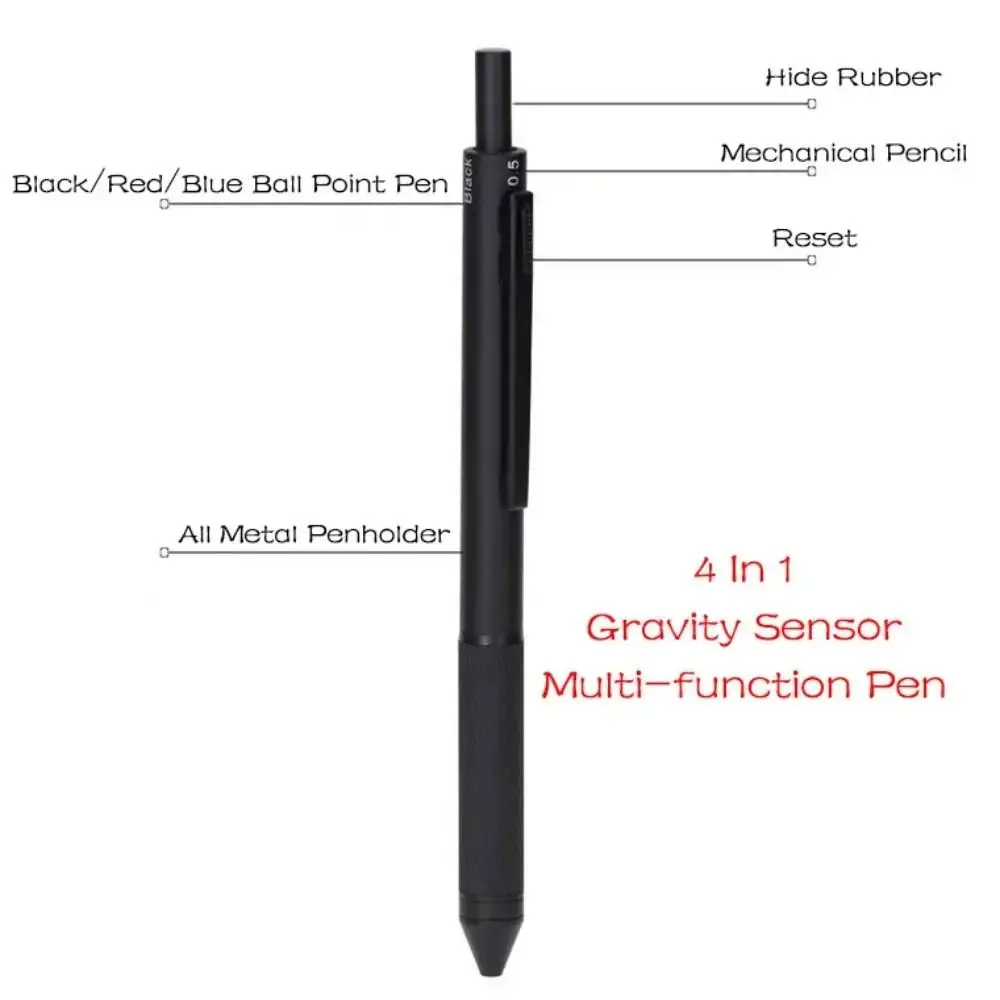 High Quality 3 Colors Ink Gravity Sensing Pen Press Type Metal Mechanical Pencil 4 in 1 Neutral Pen Student Gift