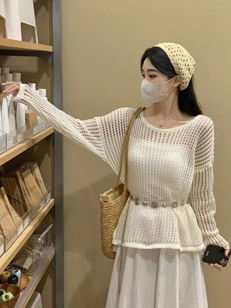 n Sle White Strapl Dr Outfit Summer Travel Set in due pezzi Gentle Korean Sle Long Sve round Ne Dr