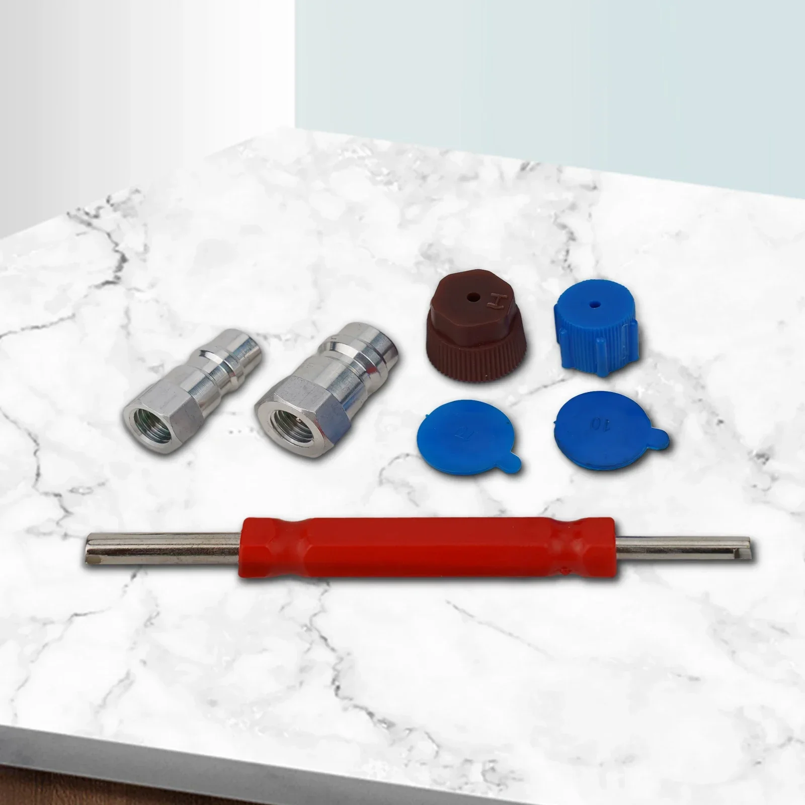 

Retrofit Air Conditioning Conversion Kit R12 to R134a Quick Disconnect High/Low Pressure Couplers Valve Remover