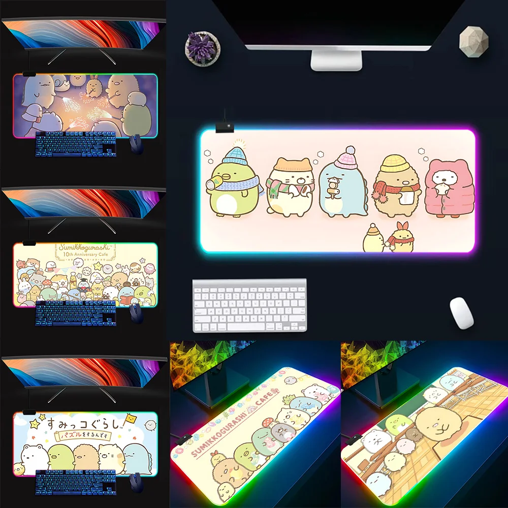 

Kawaii Pink Sumikko Gurashi RGB Pc Gamer Keyboard Mouse Pad Mousepad LED Glowing Mouse Mats Rubber Gaming Computer Mausepad