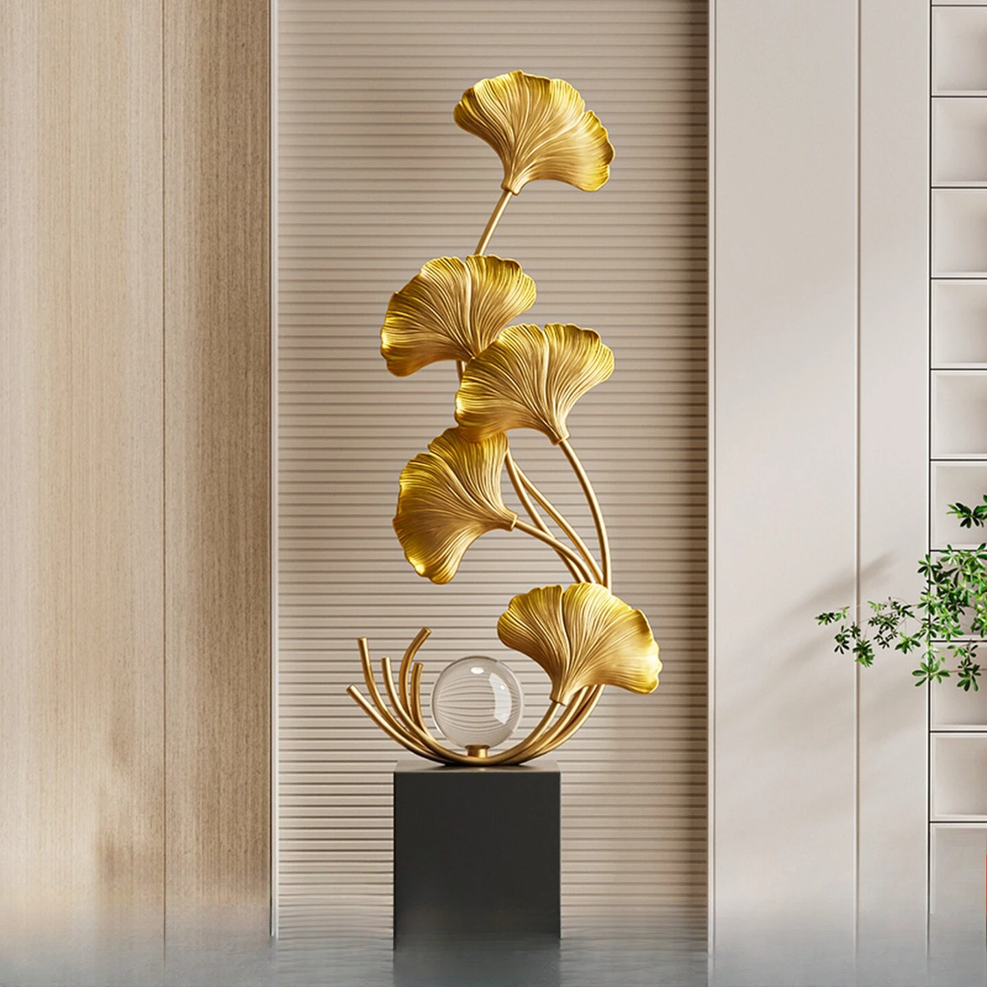 Ginkgo biloba leaf shape decorative ornament light luxury high-end living room TV cabinet next to floor decoration