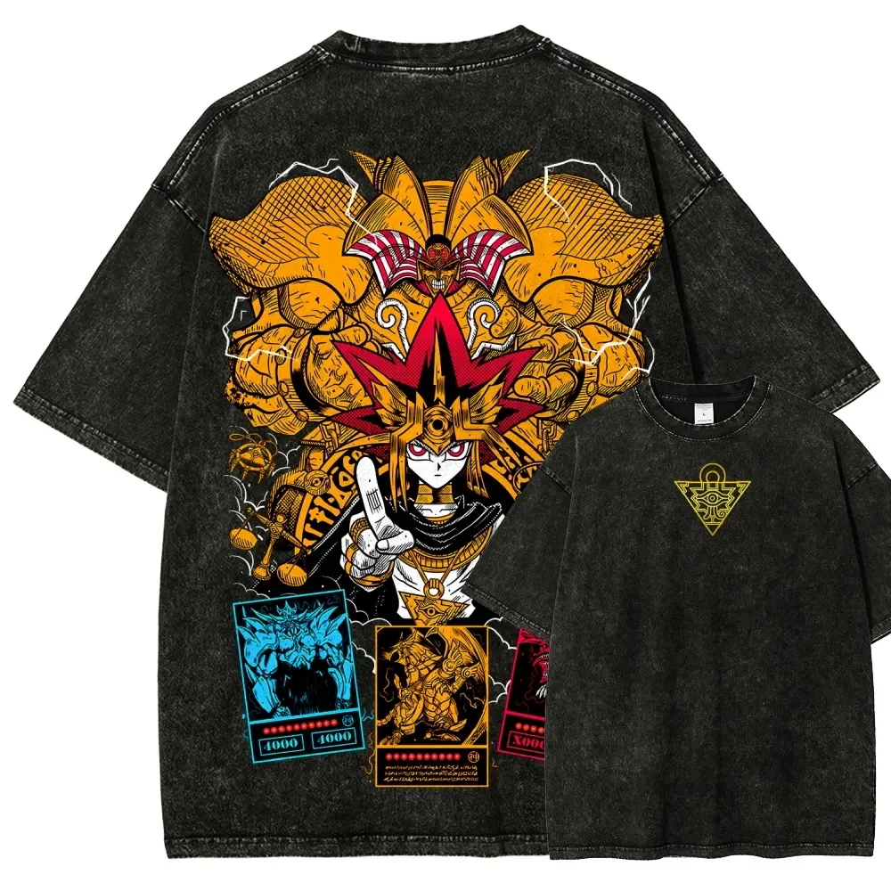 Yu-Gi-Oh Yami Yugi Dark Yugi Vintage Washed T Shirt Unisex Oversized Anime Graphic Tee Harajuku Streetwear Short Sleeve Tops for Duel Fans