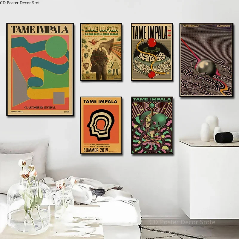 Tame Impala Psychedelic Poster Rock Music Band Kraft Paper Posters Vintage Home Room Bar Cafe Decor Aesthetic Art Wall Painting