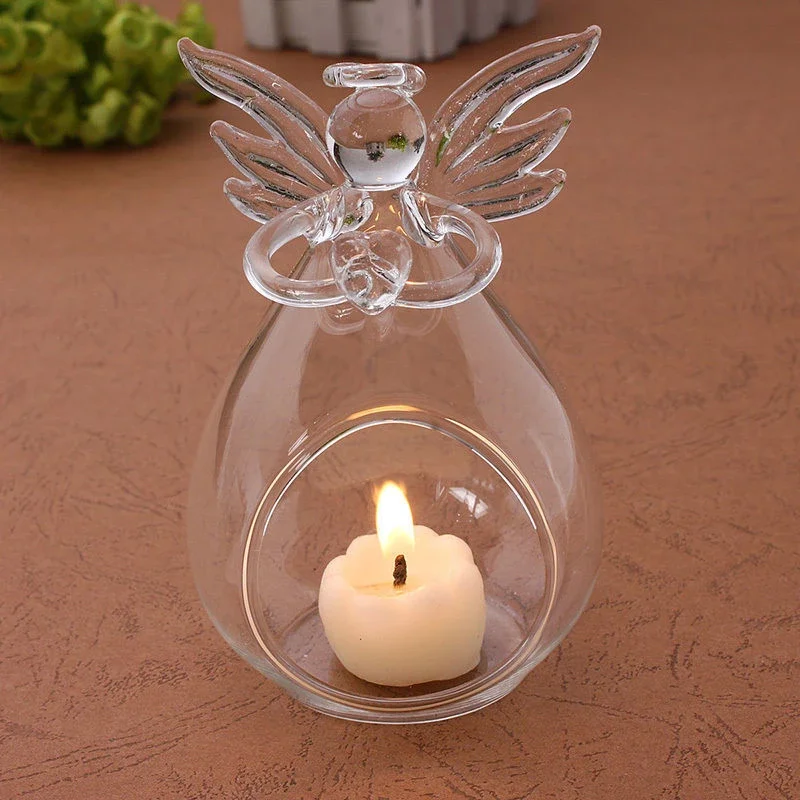 Cute Angel Glass Crystal Hanging Tea Light Candle Holder Home Decor Candlestick Home Room Family Decor Accessories Dropshipping