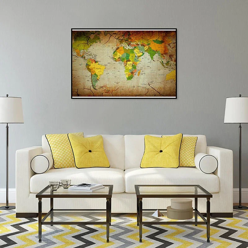 84*59cm World Map Decorative Posters Non-woven Canvas Painting Wall Art Picture Home Decoration School Supplies Children Study