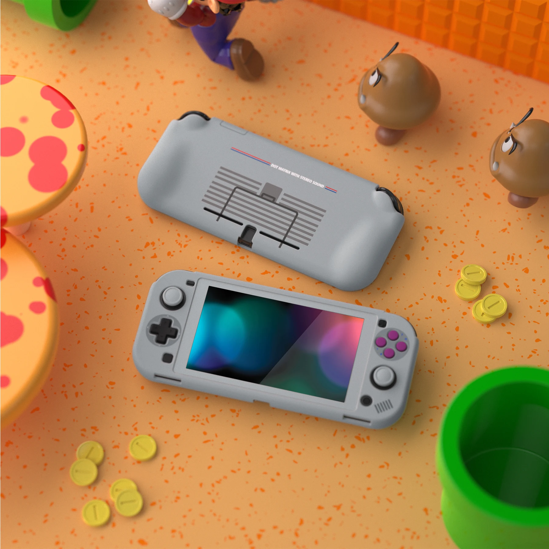 PlayVital ZealProtect NS 스위치 라이트용 인체공학적 보호 케이스(화면 보호기 및 엄지 그립 포함) - 클래식 1989 GB DMG-01