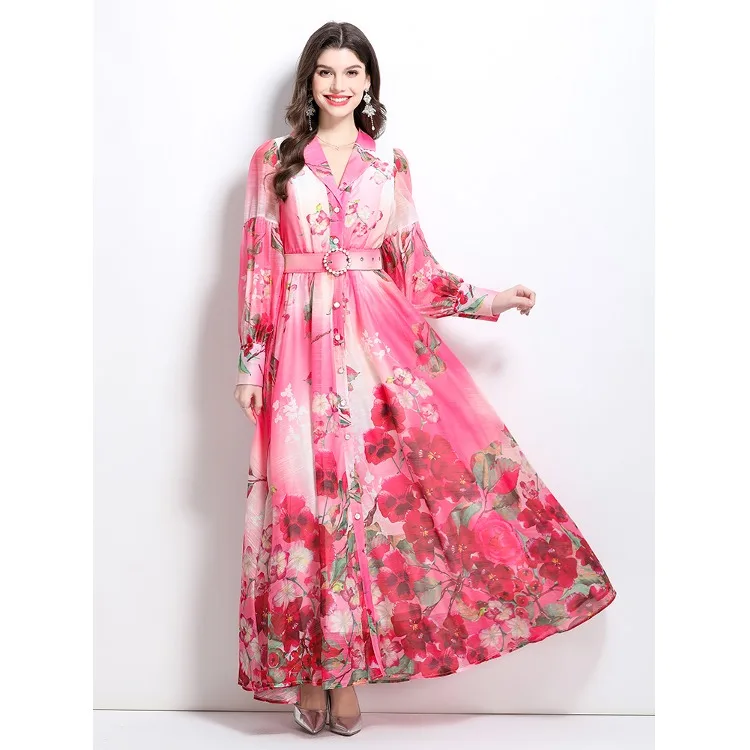 Frühling Sommer Neue Sle Aquarell Floral irt Dr Lange Rock Ele Dame Print Midi Dr Polyester Faser V Ne eine Linie