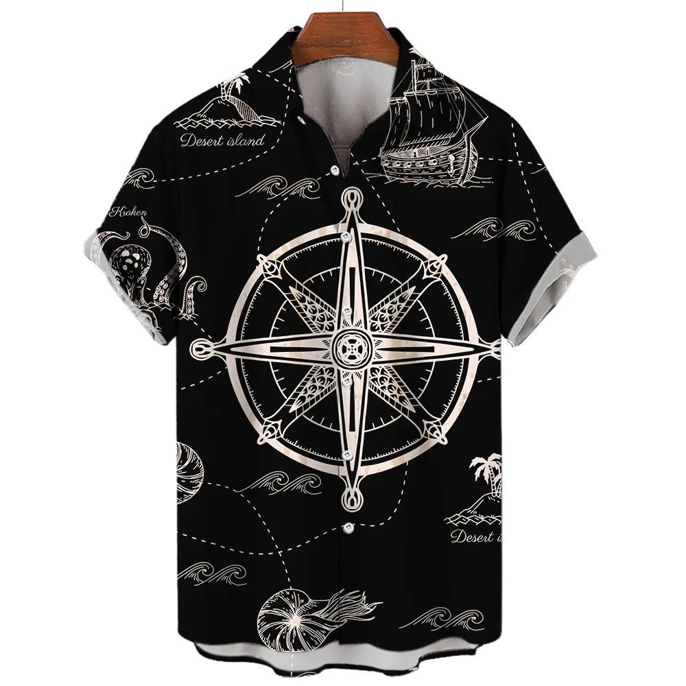 Men\'s Shirts Summer Fashion Nautical Graphic 3D Print Short Sleeve Casual Tops Beach Shirt For Men Oversized Loose Blouse Camisa