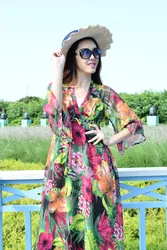 New Plus Size Chiffon Dress Summer Mid Sleeves Loose Swing Beach Skirt 200 Jin Long Skirt