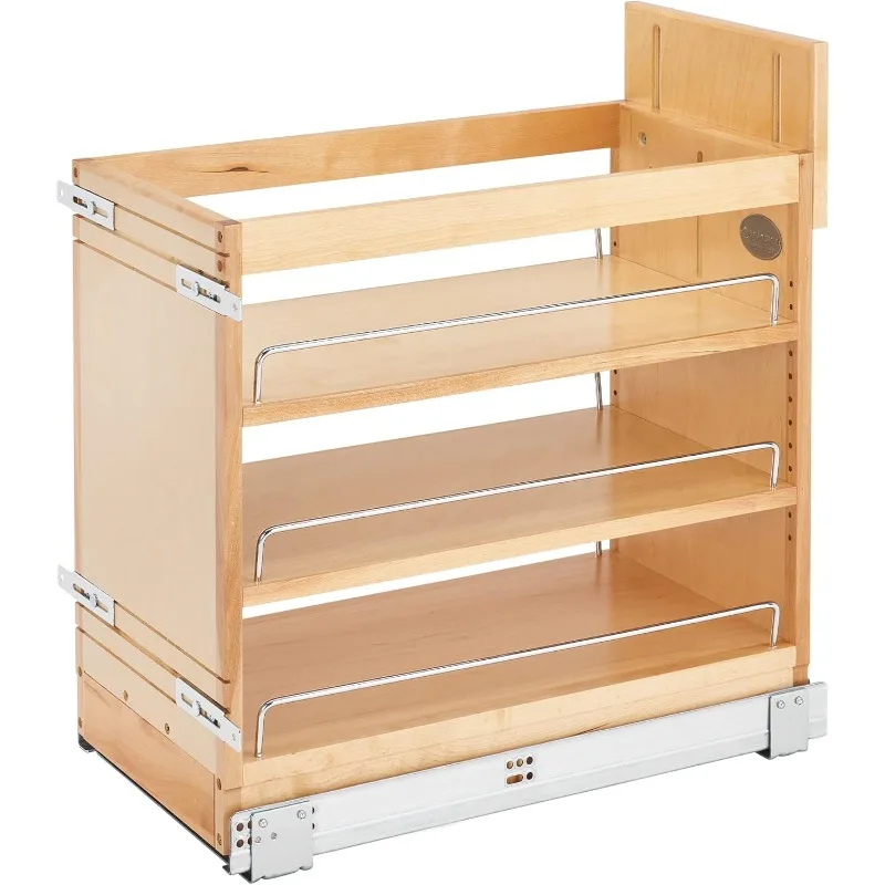 Organizer for Base Kitchen/Bathroom Cabinets, Spice Rack/Pantry Shelves with Soft-Close Slides, Wood