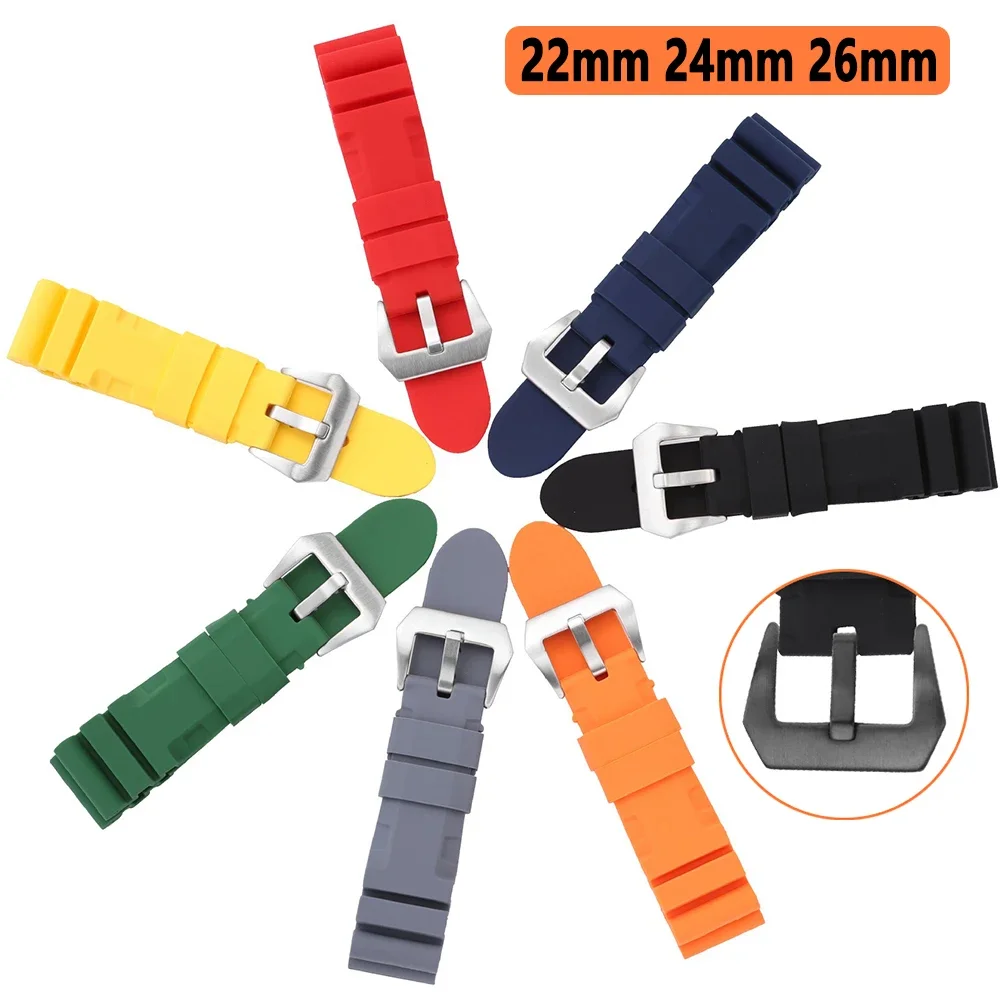 

Silicone Watch Strap 22mm 24mm 26mm Soft Rubber Watch Band Waterproof Sport Watch Accessories for Men Women Replace Wristband
