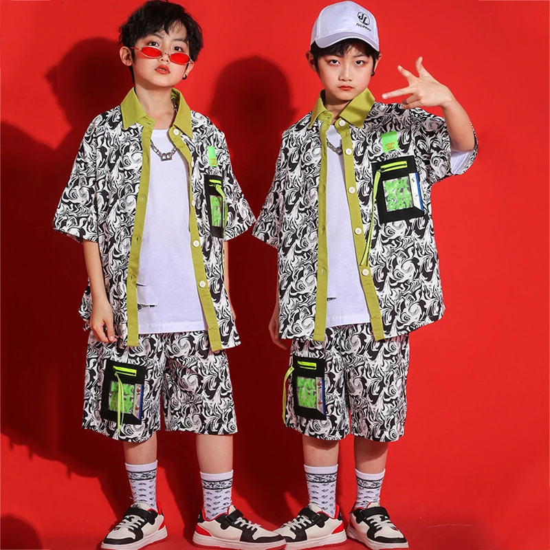 Boys Short Sleeves Shirt Shorts Kids Hip Hop Clothing Girls Jazz Dance Costumes Kpop Outfit Stage Performance Wear SL6468