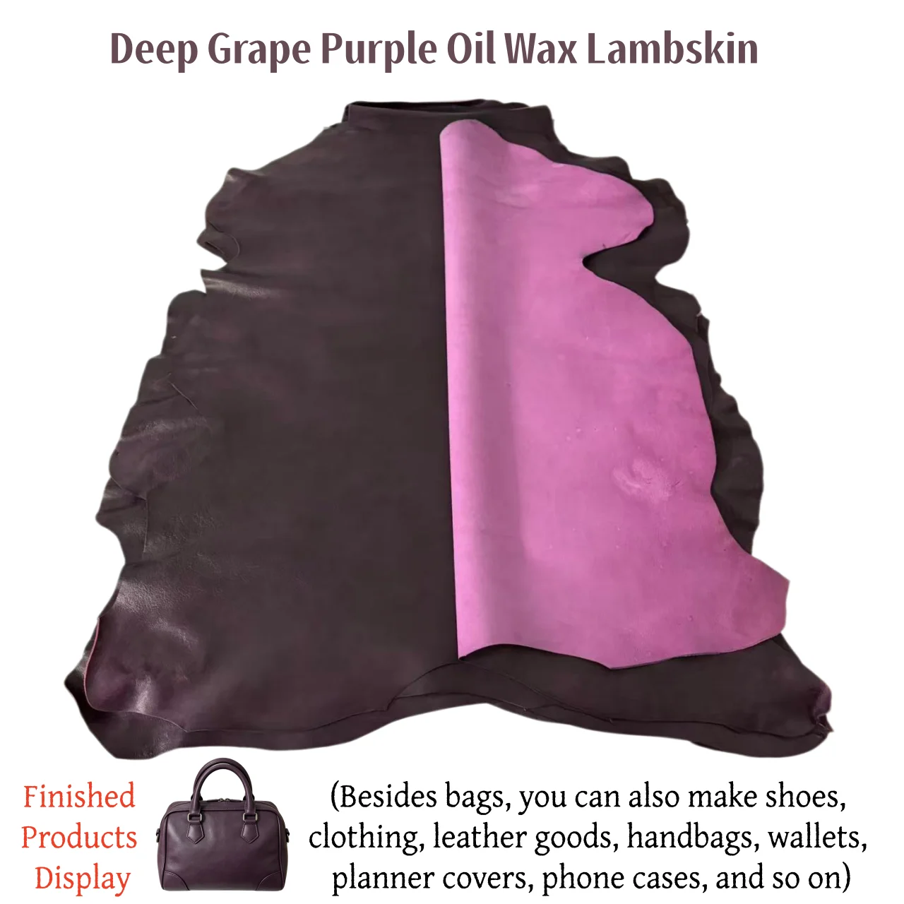 Dark Purple Full Grain Genuine Lambskin Whole Hide Soft Sheep Leather for Bag Shoe Clothing DIY Craft